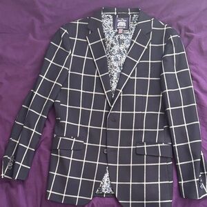 Windowpane Blazer in Blue and White
